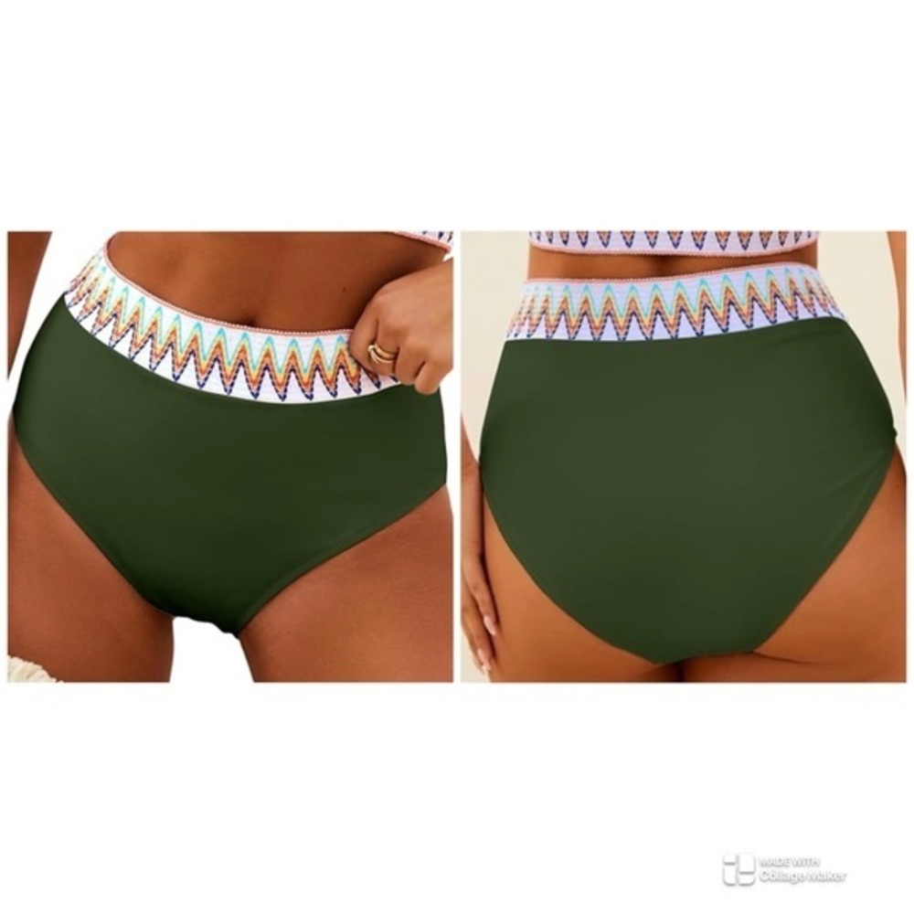 FactMe High Waisted Bikini Bottoms With Embroidered Waist Womens Size L
